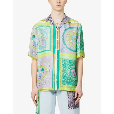 Shop Versace Patchwork Silk Shirt In Multicolor