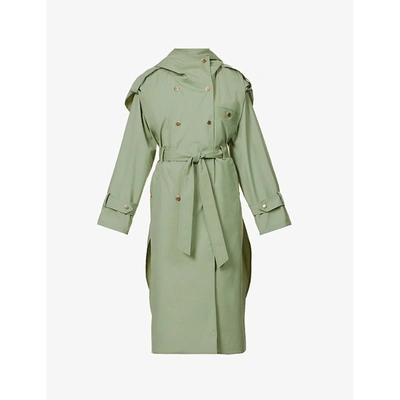 Shop Sandro Womens Light Green Arie Belted Cotton-blend Trench Coat 6