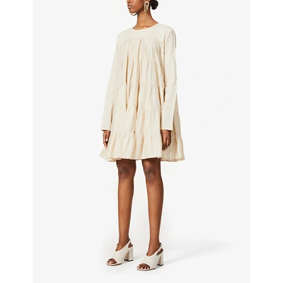 Shop Merlette Womens Light Beige Soliman Flared-hem Cotton Mini Dress L