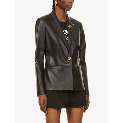 Shop Versace Pin-embellished Leather Blazer In Black
