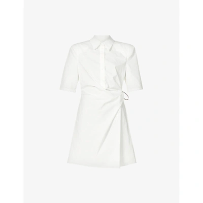 Shop Off-white Gathered Short-sleeved Cotton Mini Dress In White