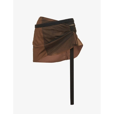 Shop Nensi Dojaka Womens Brown Black High-waisted Crepe And Mesh Mini Skirt S