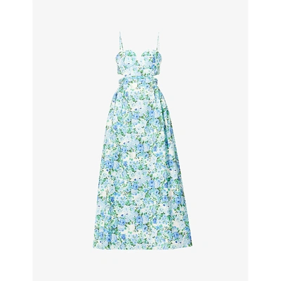 Shop Magda Butrym Floral-print Cotton, Linen- And Silk-blend Midi Dress In Blue Print