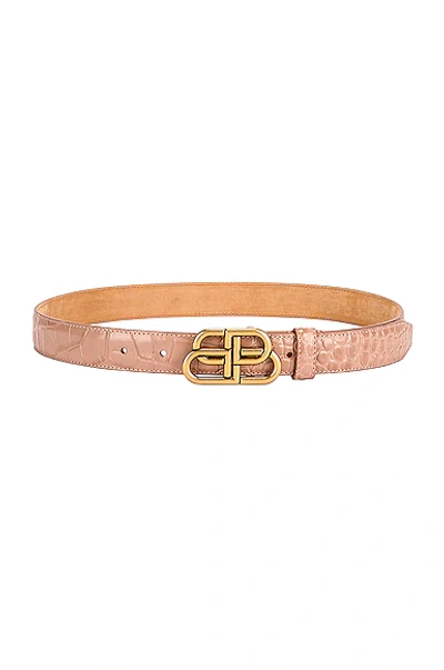 Shop Balenciaga Bb Thin Belt In Nude Beige