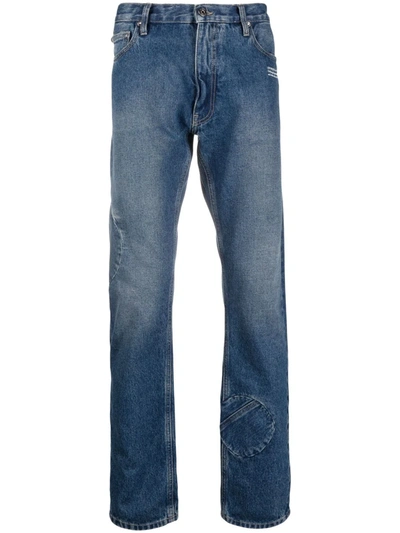 Shop Off-white Logo-print Slim-fit Jeans In Blue