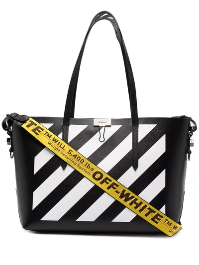 Off White Diag Cut-Out Leather Tote Bag - Black