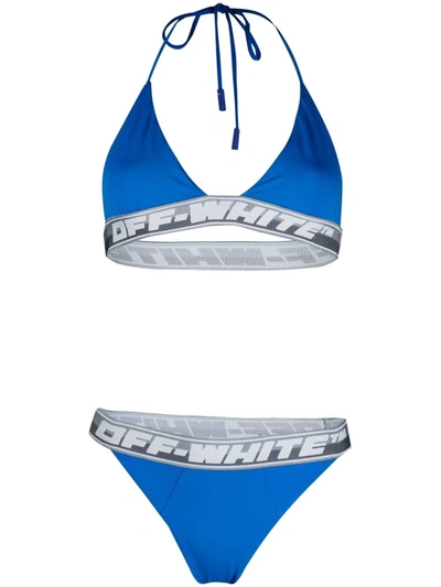 Shop Off-white Logo-band Bikini Set In Blue