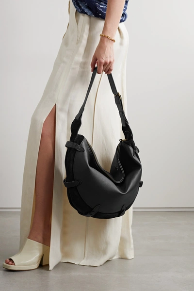 Shop Altuzarra Play Large Buckled Leather And Suede Shoulder Bag In Black