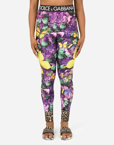 Butterfly-print Leggings With Branded Elastic In Multicolor