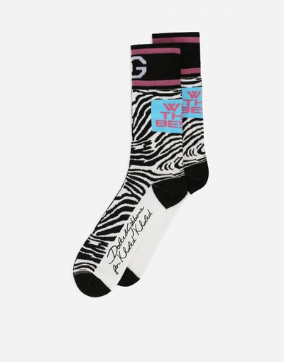 Shop Dolce & Gabbana Flamingo-print Cotton Socks In Multicolor