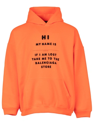 Shop Balenciaga Hi My Name Is Hoodie Fluorescent Orange
