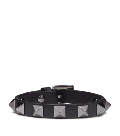 Shop Valentino Garavani Leather Rockstud Bracelet In Black