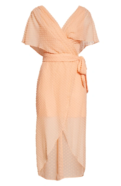 Shop Alice And Olivia Alice + Olivia Clip Dot Faux Wrap Silk & Cotton Blend Dress In Light Peach