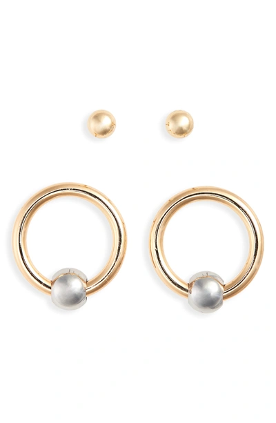 Shop Halogen ®  Set Of 2 Ball & Hoop Stud Earrings In Gold- Rhodium