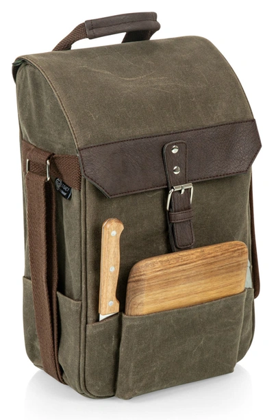 Picnic Time 2 Bottle 4-piece Insulated Wine & Cheese Cooler Set In Khaki Green