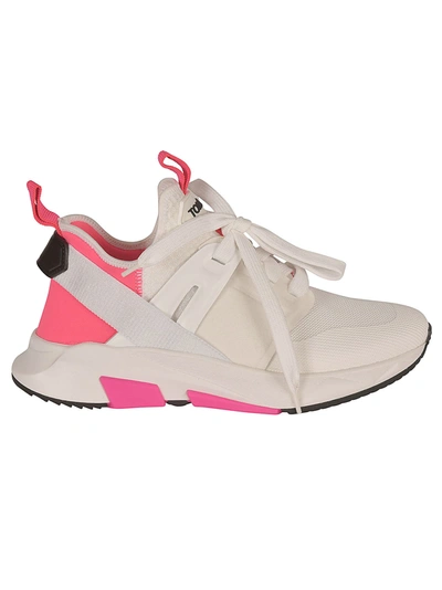 Shop Tom Ford Classic Logo Mesh Sneakers In White/pink