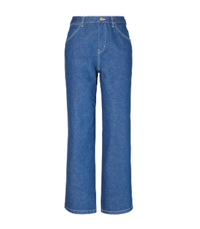 Shop Tory Burch Cropped Denim Pant In Rinse Wash