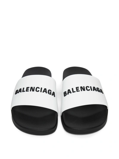 Shop Balenciaga Logo Slide Sandals Black And White