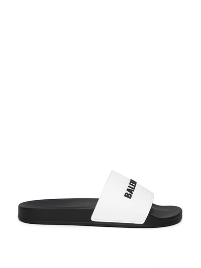 Shop Balenciaga Logo Slide Sandals Black And White