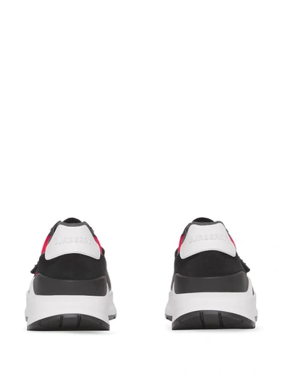 Shop Burberry Panelled Low-top Sneakers Black And Bright Red