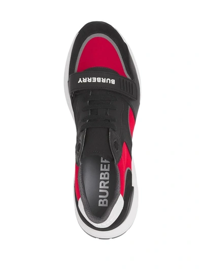 Shop Burberry Panelled Low-top Sneakers Black And Bright Red