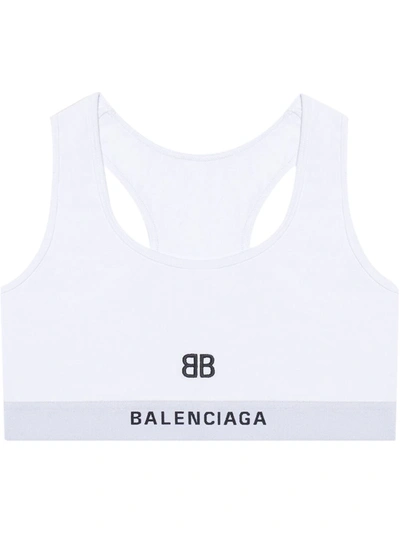 Shop Balenciaga Embroidered-motif Sports Bra In White