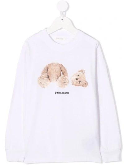 Shop Palm Angels Bear-motif Long-sleeve T-shirt In 0160 White Brown