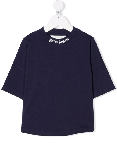 Shop Palm Angels Logo-print Cotton T-shirt In Blue