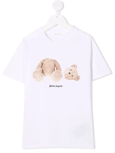 Shop Palm Angels Bear Logo-print T-shirt In White