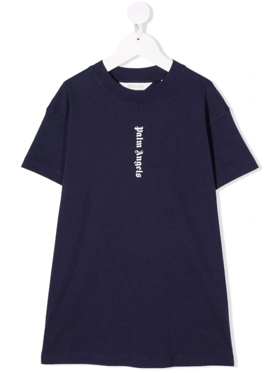 Palm Angels Logo Lettering T-shirt Dress In Blue