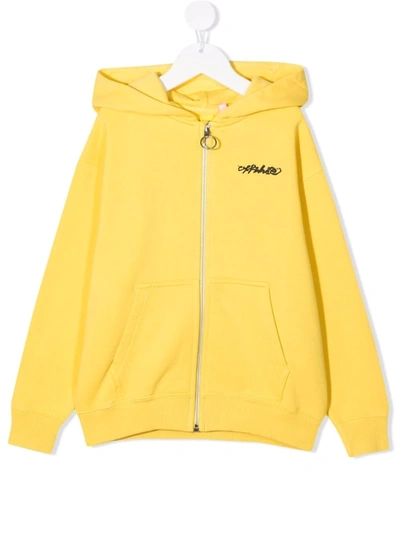 Shop Off-white Script-logo Cotton Hoodie In Yellow