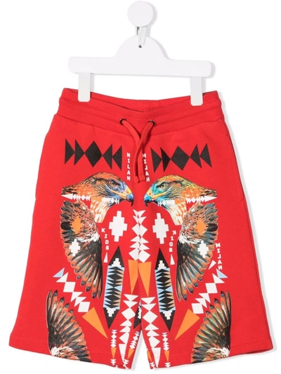 Shop Marcelo Burlon County Of Milan Hawk-print Track Shorts In Red