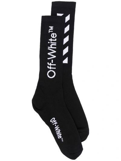 Shop Off-white Diag-stripe Mid-length Socks In Black
