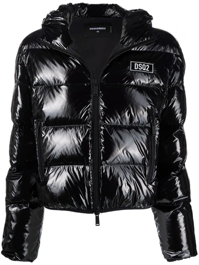 Shop Dsquared2 Feather Down Logo-patch Jacket In Black