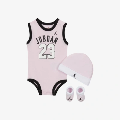 Jordan Jumpman Baby Bodysuit, Beanie And Booties Set In Pink Foam