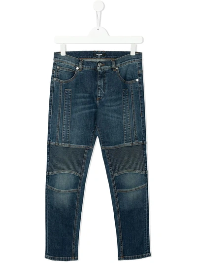 Shop Balmain Teen Mid-rise Straight-leg Jeans In Blue