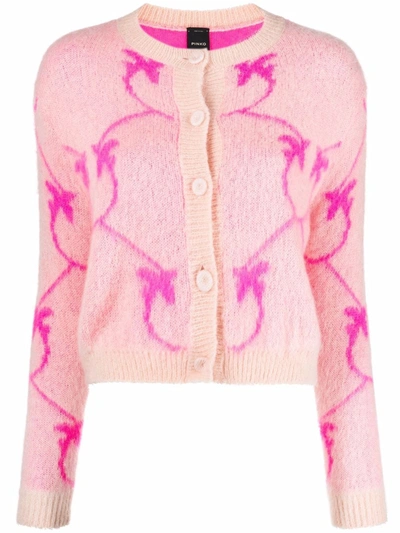 Shop Pinko Intarsia-knit Logo Knitted Cardigan In Pink