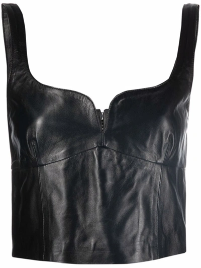 Shop Manokhi Cropped Leather Vest In Black