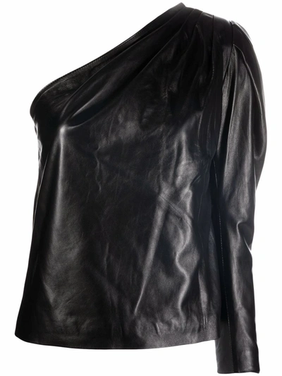 Shop Manokhi One-shoulder Leather Blouse In Black