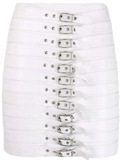 Shop Manokhi Buckle-detail Leather Skirt In White