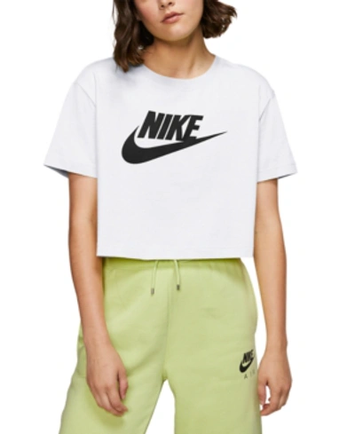 Shop Nike Women's Sportswear Cotton Logo Cropped T-shirt In Birch Heather/gunsmoke