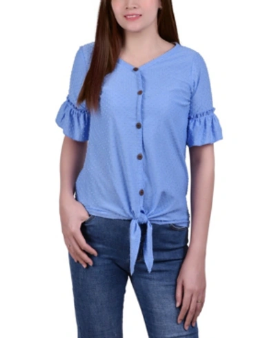 Ny Collection Women's 3/4 Sleeve Cutout Neck Top With Studs In Blue