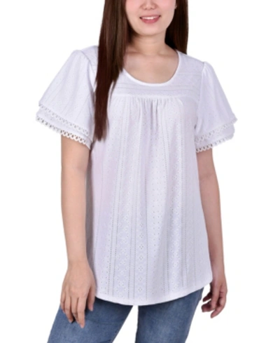 Ny Collection Women's Double Flutter Sleeve Top In White