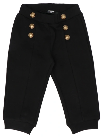 Shop Balmain Kids Button Detail Pants In Black