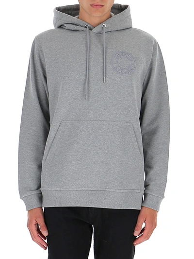 Shop Burberry Logo Embroidered Drawstring Hoodie In Grey