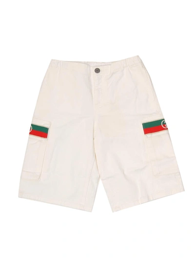 Shop Gucci Kids Logo Tape Detail Shorts In White