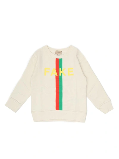 Shop Gucci Kids Slogan Printed Sweatshirt In Beige