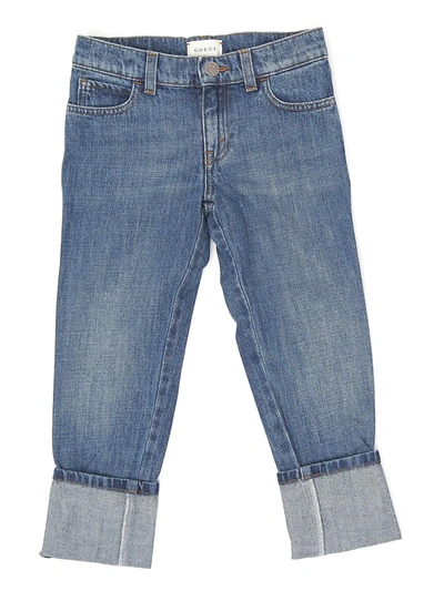 Shop Gucci Kids Web Detailed Jeans In Blue