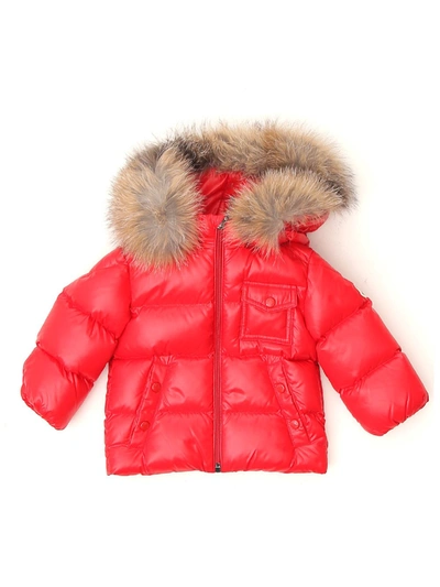 Shop Moncler Enfant Fur Trimmed Hooded Jacket In Red