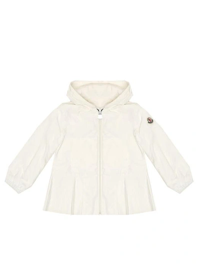Shop Moncler Enfant Logo Patch Pleated Jacket In White